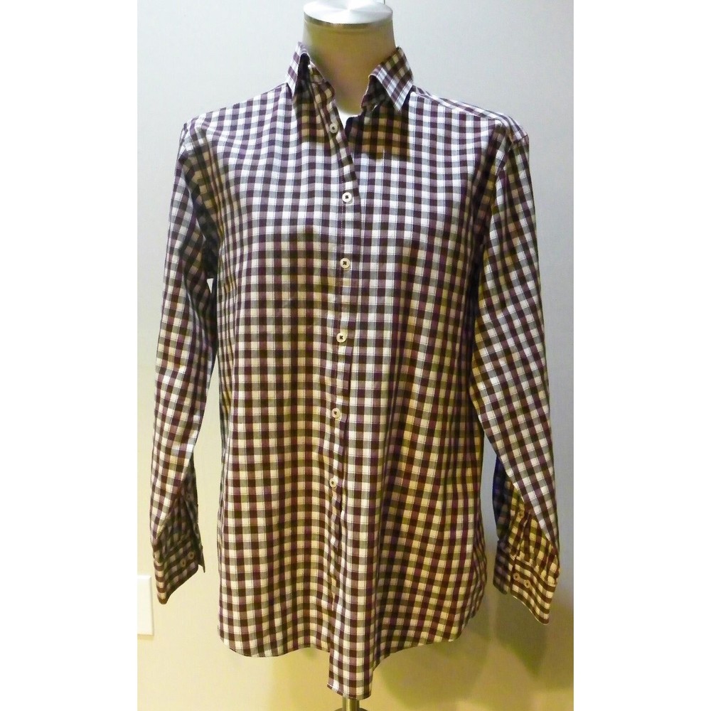 VanHeusen Studio Slim Fit 16-16.5 Brown Plaid Long Sleeve Button Down 34/35